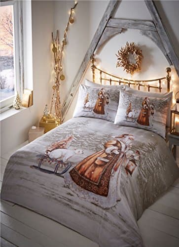 Image of Twilight Santa Christmas Duvet Cover and 2 Pillowcase Set, Beige,3 pieces, Double