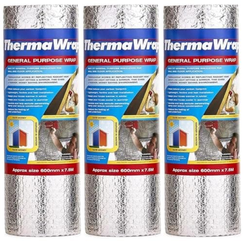 Image of General Purpose Insulation Wrap ThermaWrap 600mm x 7.5m (Pack of 3) | Multi-Purpose Reflective Foil Insulation | Ideal for Attics, Lofts, Sheds & Garages | Energy Saving Barrier