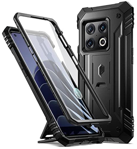 Image of Poetic Revolution Case Compatible with OnePlus 10 Pro 5G, Built-in Screen Protector Work with Fingerprint ID, Full Body Rugged Shockproof Protective Cover Case with Kickstand, Black