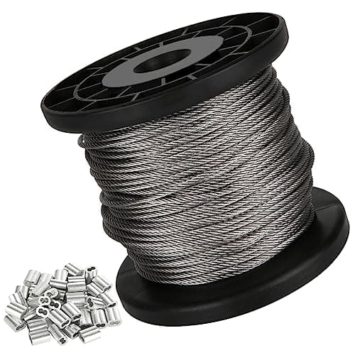 Image of MIVIDE 50M 2mm Wire Rope, 304 Stainless Steel Wire Cable with Aluminum Crimping Loop, Metal Cable for Garden Climbing Plants, Picture Hanging,Clothes Line,Fishing