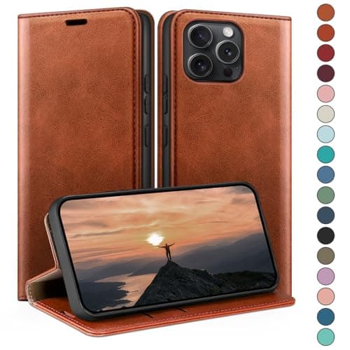 Image of HUOUH for iPhone 13 Pro Max 6.7" Wallet case with RFID Blocking PU Leather,Flip Folio Book covers,Credit Card Holder Shockproof Phone case Women Men for Apple 13 Pro Max case Light Brown