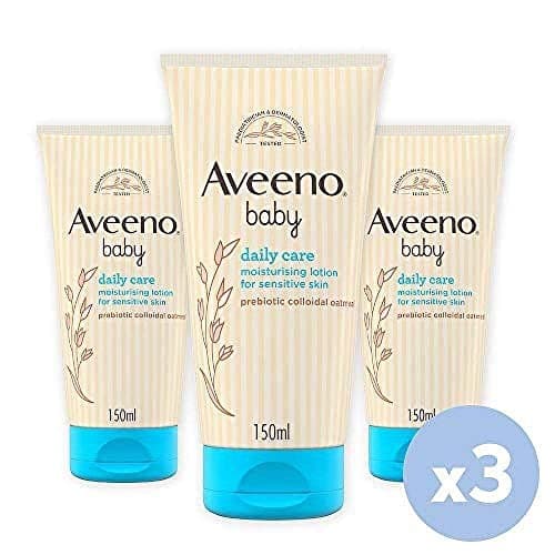 Image of Aveeno Baby Daily Care Moisturising Lotion (3 x 150ml), Soothing Baby Cream to Provide 24-Hour Hydration Suitable for Newborns and Infants, Gentle Lotion for Dry, Sensitive Skin Prone to Eczema