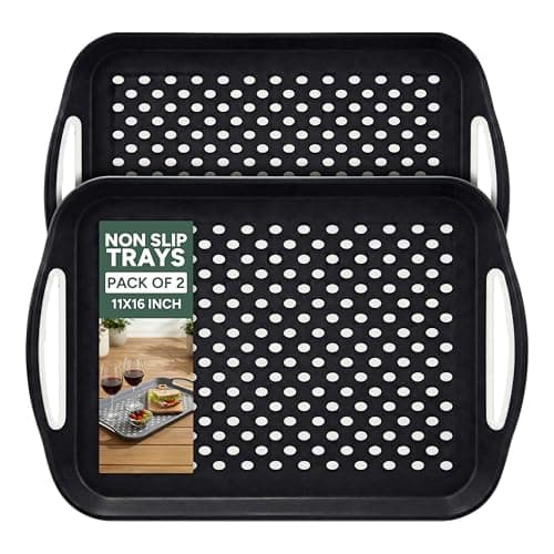 Image of Zuvo Anti-Slip Food Serving Tray with Handles (Set of 2) – BPA-Free Plastic, Lightweight & Durable – Couch Trays for Eating & Drinks (Black)