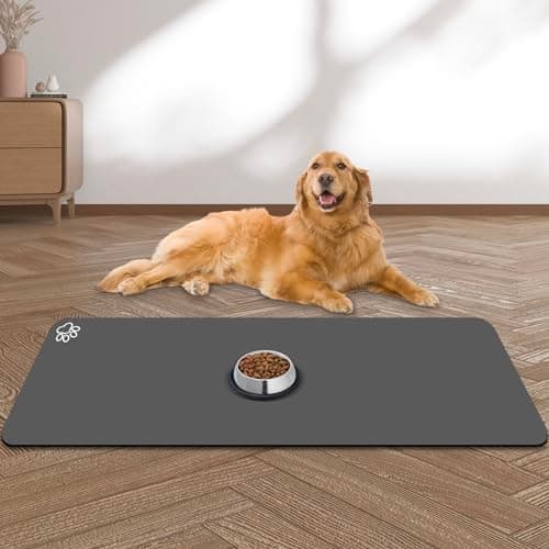 Image of Large Pet Feeding Mat, Absorbent Quick Dry Dog Mat for Food and Water Bowl, No Stains Easy Clean Dog Water Dispenser Mat, Pet Supplies Bowl Mat for Messy Drinkers (Dark grey, Paw print 100 x 40cm)