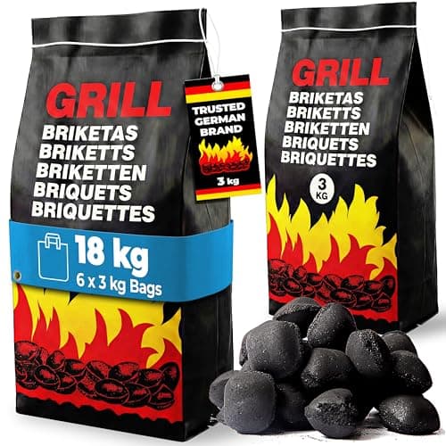 Image of Deuba® 18KG BBQ Charcoal Briquettes | Long Burning | Low Smoke | Kindling Wood Alternative | Fire Lighters for Barbecue Fire Pit Fireplace Log Burner Pizza Oven | Premium Grill Cooking | 6x 3kg Bags
