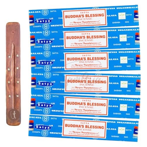 Image of Satya Nag Champa Buddhas Blessings Incense Sticks | x6 pack | with SAMASIA incense sticks holder | Used for Aromatherapy, Spa, Yoga, Weddings, Meditation, Healing, Positivity and Relaxation