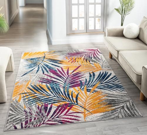 Image of Rugs by Desire San Marino Modern Living Room Area Rug – Cut Pile Weaving - Jute Backing Abstract - Floral - Traditional Design Low Pile Rug, Multi Coloured, 160x230 cm