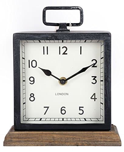 Image of 21CM Contemporary Rustic Metal Wood Square Mantel Mantle Clock