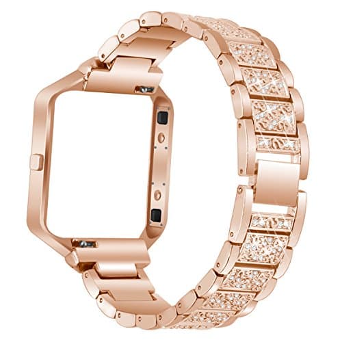 Image of AISPORTS Compatible for Fitbit Blaze Strap with Frame for Women, Adjustable Stainless Steel Bling Glitter Jewelry Crystal Diamond Metal Bracelet Wristband Replacement Strap for Fitbit Blaze Smartwatch