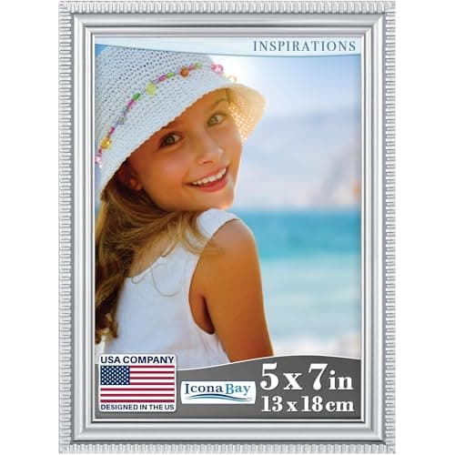 Image of Icona Bay 7x5 Silver Picture Frame Beautifully Detailed Moulding, Contemporary Picture Frame, Wall Mount or Table Top, Inspirations Collection