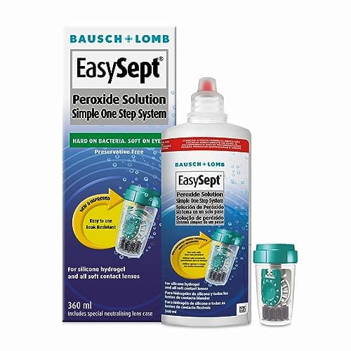 Image of EasySept Peroxide Solution, 360ml - Contact Lens Solution with a Simple One Step System for Disinfection of Soft Contact Lenses, Lens Case with Neutralising Disc Included, Suitable for Sensitive Eyes