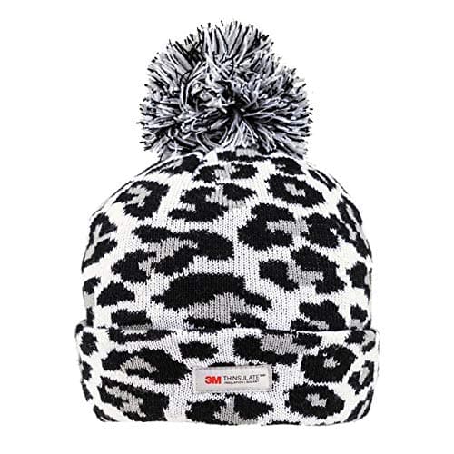 Image of JMC Ladies Knitted 3M Thinsulate Bobble HAT in an Animal Print Design (White)
