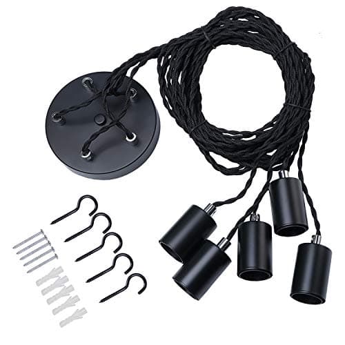 Image of Black Industrial pendant light fitting, 5lights Spider Hanging light fitting with adjustable 3M twisted braided cable, Retro industrial Cluster Pendant light Fittings E27 Lamp Holder-Black/1010-5LT