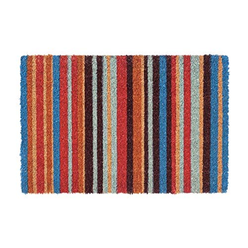 Image of Nicola Spring Coir Door Mat - 90 x 60cm - Pinstripe - Pack of 1 - Decorative Indoor Front Door Floor Mat Entry Dirt Trapper Rug Outdoor Boot Scraper Non Slip Backing Doormat