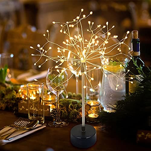 Image of Chims Firework Lights 120 LED Starburst Dandelion Copper Wire Sphere Fairy Lights Battery Operated 8 Modes Spirit Tree with Remote Control for Banquet Wedding Party Dinner Table Centerpiece Decoration