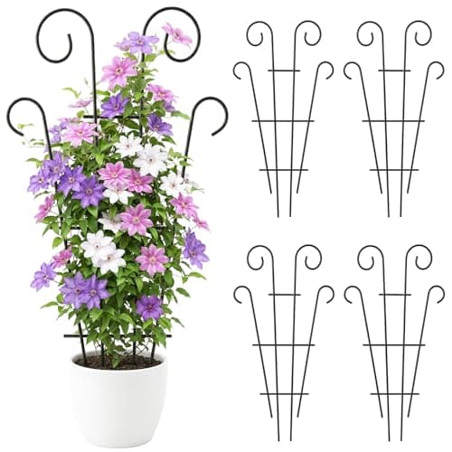 Image of Thealyn 4 Pack Tall Plant Trellis for Potted Plants, 109 x 36 cm Metal Garden Trellis for Indoor and Outdoor Use, Climbing Plant Support for Roses, Clematis, Ivy and Monstera, Black