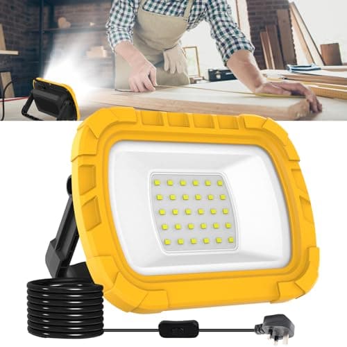Image of 30W LED Work Light, Portable Garage Lights 1000LM, Plug in FloodLight with Hook, Job Site Light 240V Mains Powered Loft Light, Ootdoor Construction Lamps Workman Lamp for Workshop Car Repairing