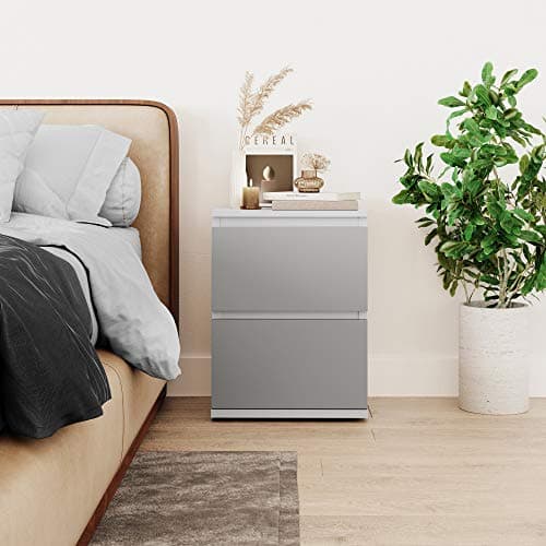 Image of URBNLIVING 2 Drawer Wooden Bedroom Bedside Cabinet No Handle Storage Nightstand Side Table