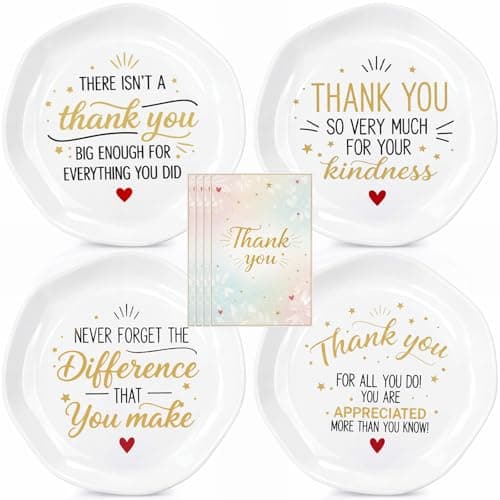 Image of Domensi 4 Sets Thank You Gifts 4.7"X4.7" Ceramic Jewelry Dish Tray Retirement Gift Appreciation Gift for Women Coworker Teacher Employee Boss Manager Lady Teachers Day Nurse Week Graduation Present
