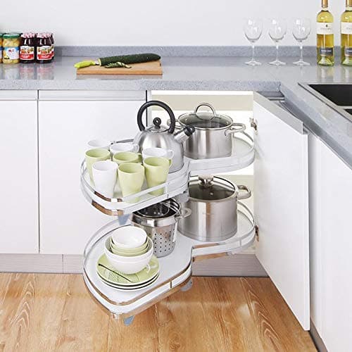 Image of XEMQENER Kitchen Blind Corner Pull-Out Shelving Unit Organizer 2 Tiers Swing Tray for 900-1000mm Cabinet