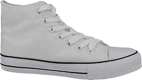 Image of Women's Classic Lace Up Canvas High Top Low Top Trainers White 6