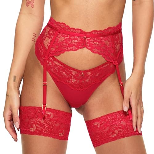 Image of Ann Summers Sexy Lace Suspender Belt Womens Lingerie with Adjustable Back and Charm Detail, Garter Belt for Stockings, Suspenders Lingerie Red