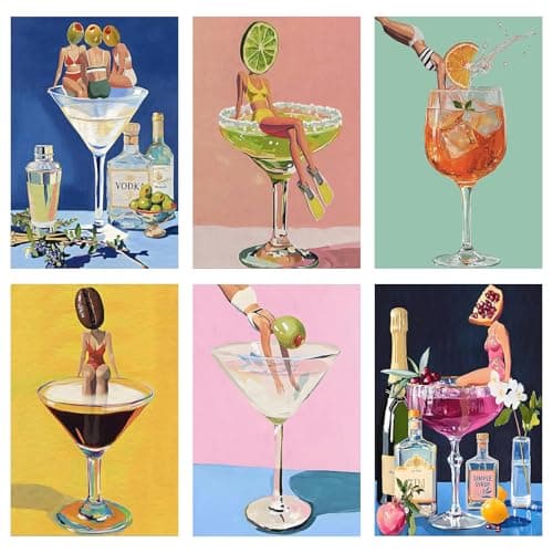 Image of Nodrex Cocktail Diamond Painting Kits for Adults, Diamond Art Painting Canvas Set of 6, DIY Diamond Art Canvas Gem Art Adults Craft Kit, Crafts for Adults Diamond Painting Kit Gift