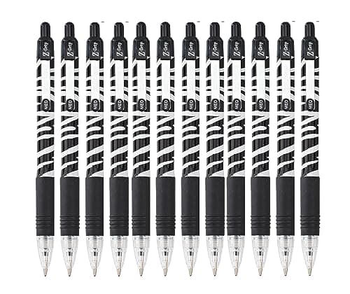 Image of Zebra Pen Z Grip Black Pens Ballpoint, Smooth & Funky Pens With Pocket Clip, Retractable Black Ink Ballpoint, Reliable Black Biro Multipack For Everyday Use - Zebra Design, 12pk