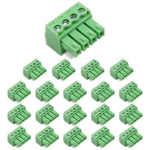 Image of Cermant 20 pcs 4 Pin KF2EDG 3.81mm/0.15" Pitch Pluggable PCB Angle Screw Terminal Block Plug Connector Socket Panel Mount DIY