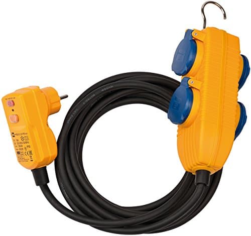 Image of Brennenstuhl Protection adapter cable FI IP54 with power block (4-way extension for outdoor use IP54, 5 m cable, with personal protection switch)