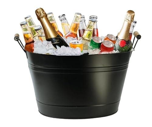 Image of Trendi 24L Cold Drinks GALVANISED Steel Oval Tub Outdoor ICE Bucket Cooler | Beverage Beer Lager Drink Pail Cocktails Parties, Drinks Cooler, Wine Bucket (BLACK)