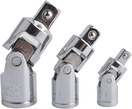 Image of Gunpla 3 Pieces Impact Universal Joint Socket Set Swivel Drive Adapter Reducer CR-V Steel Silver Chrome Finish 1/4" 3/8" 1/2" (6.3mm/10mm/12.5mm)