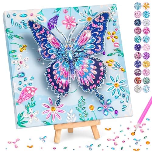 Image of Arts and Crafts for Kids Age 6 7 8 9 10, Diamond Painting Art for Kids, Gifts for 8 9 10 Year Old Girls DIY 3D Butterfly with Wooden Canvas Creative Birthday Presents Toy for 5-12 Girl Home Decorate