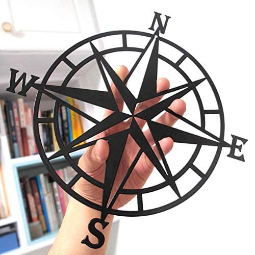 Image of ESTART 28CM Metal Decorative Nautical Compass Wall Decor, Living Room Bedroom Office Porch Garden Patio Signs Wall Hanging Art Beach Theme Home Decoration (Black)