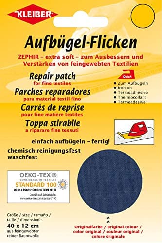Image of Kleiber 40 x 12 cm Cotton Iron on Repair Patch for Fine Knit Textiles, Dark Blue
