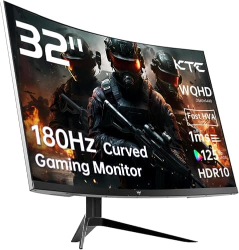Image of KTC 32 Inch Curved Monitor VA 1500R, 2K QHD 1440P@180Hz Gaming Monitor, 1ms MPRT, Adaptive Sync, HDR10, 122% sRGB, VESA, HMDI 2.0 / DP 1.4 Compatible with Desktop, Laptop, PS5, Xbox and More