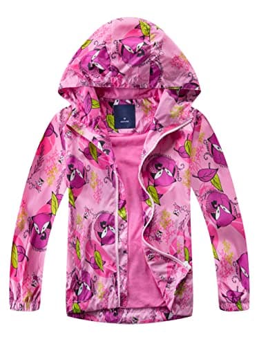 Image of YoungSoul Girls Lightweight Waterproof Jacket Kids Soft Lined Fox Printed Raincoat School Rain Mac School Windbreaker Red 7-8 Years/Size 130