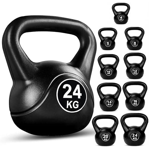 Image of FK Sports Kettlebells | Heavy Weight Vinyl Kettlebells for Exercise Home Gym Workout | 4kg, 6kg, 8kg, 10kg, 12kg, 14kg, 16kg, 20kg, 24kg Kettlebell Weight for Women & Men (Black, 24 KG)