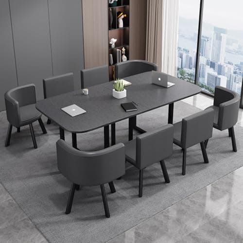 Image of 180CM Conference Room Table, Long Rectangle Meeting Seminar Table for 6-8 Person, Modern Rectangular Desk with Grey MDF Tabletop and Metal Legs for Office, Boardroom,Grey