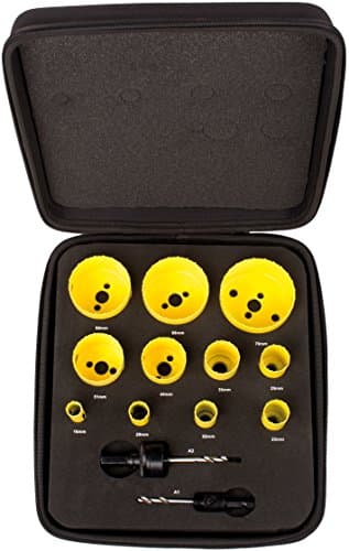 Image of Starrett Bi-metal Hole Saw Kit - 13 Piece KFC11021 Fast Cut Deluxe Electricians Hole Saw Set - Compatible With Bosch Dewalt Hitachi Festool Milwaukee