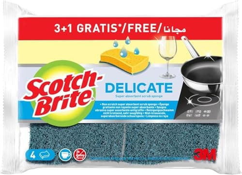 Image of Scotch-Brite Delicate Non-Scratch Cellulose Scrub Sponge, 3+1 FREE, Universal - Sponges for Cleaning Kitchen and Household, Safe for Non-Coated Cookware and Glass