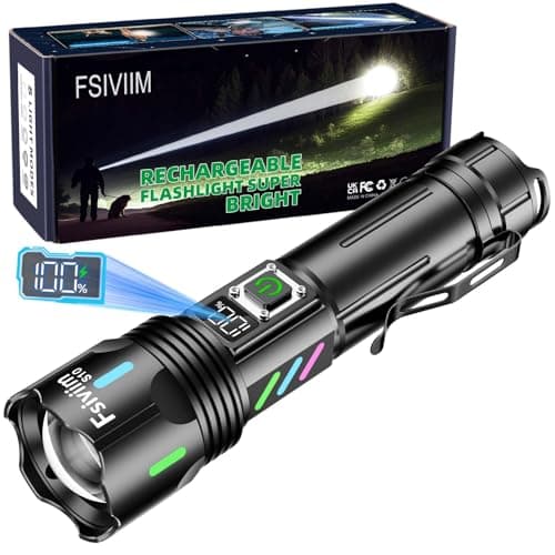 Image of Fsiviim 500000 lumens Led Torch Rechargeable, Torches Led Super Bright, Powerful Flashlight Torch, High Power Torches for Camping, 5 Modes,Adjustable Zoomable