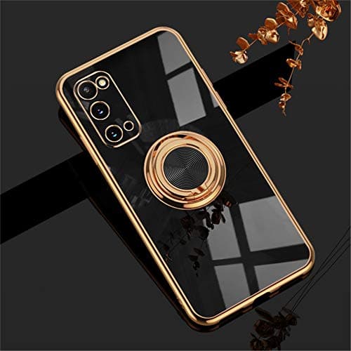 Image of EYZUTAK Electroplated Magnetic Ring Holder Case for Samsung Galaxy S20, 360 Degree Rotation Metal Anti-fall Finger Ring Magnet Car Holder Slim Soft Silicone Shockproof Cover - Black
