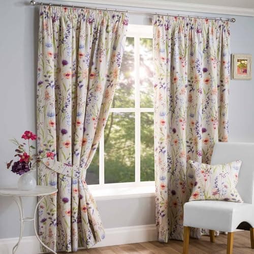 Image of Sundour Hampshire Pencil Pleat Curtains, Half Panama Polycotton, Multi (66 x 72)