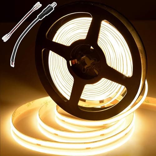 Image of BERIXDEEP 480 LEDs/m COB LED Strip 5m, High Density Warm White LED Strip Lights, 12V, 8mm, 9W/M, CRI 92+, Dotless LED Tape for Interior Decoration (No Power Supply), 2700K