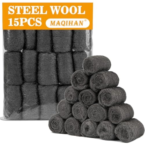 Image of Steel Wool Pads 0000 5.8oz -15PCS Steel Wool Roll Glass Wood Fabric Metal Extra Fine Polishing Chrome Glass Polishing Pads Wool Steelwool Mice Control Weep Hole Covers Walls Fill