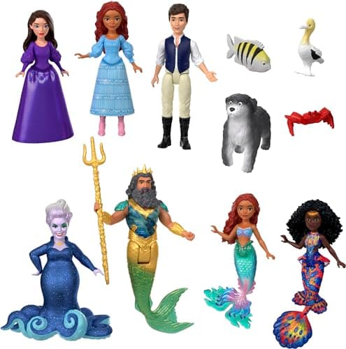 Image of Disney ​Disney The Little Mermaid Land and Sea Ariel Ultimate Story Set with 7 Small Dolls and 4 Friend Figures, Includes Human and Mermaid Ariel Dolls​​, HND30