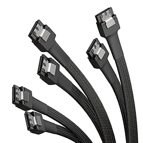 Image of KabelDirekt – 3x SATA 3 cables 6Gb/s – 30cm, straight connector (data cable, 6Gbit/s, SATA III/Serial ATA, L connector, set of 3 cables, connects hard drives/SSDs/hard disks to the motherboard, black)