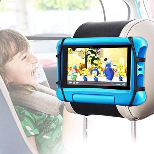 Image of WONNIE Upgraded Car Headrest Mount Holder, Tablet Holder for Kids in Back Seats, Anti-Slip Strap and Holding Net,Angle-Adjustable/Fits All 7 Inch to 12.9 Inch Tablets
