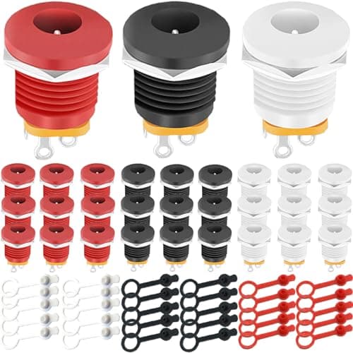 Image of Youmile 30 pcs DC Power Jack 5.5 x 2.1mm Female Recessed Socket 3 Pin Female DC Barrel Jack Panel Mount Connector 6V 9V 12V red white black with Rubber Protector Caps